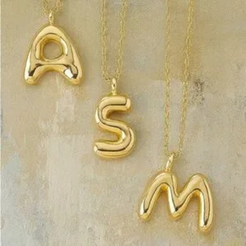 Gold Bubble Initial Letter Necklace (4000)